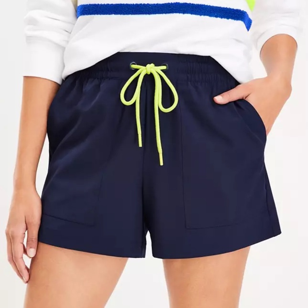 LOFT Lou & Grey Colorblock Wanderweave Drawstring Shorts Style # 603528 Blue M
